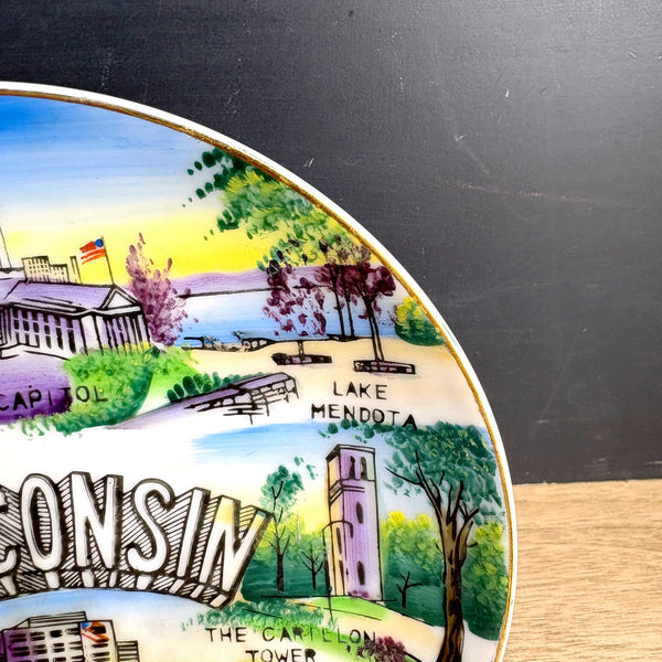 Wisconsin state souvenir plate - vintage 1950s road trip souvenir - NextStage Vintage