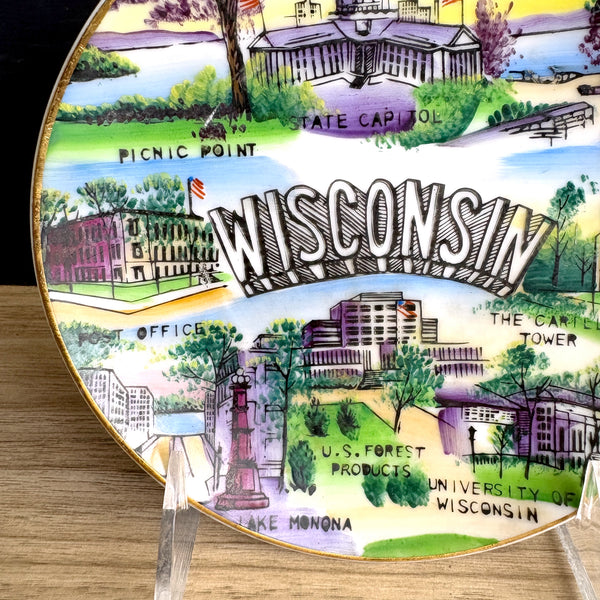 Wisconsin state souvenir plate - vintage 1950s road trip souvenir - NextStage Vintage