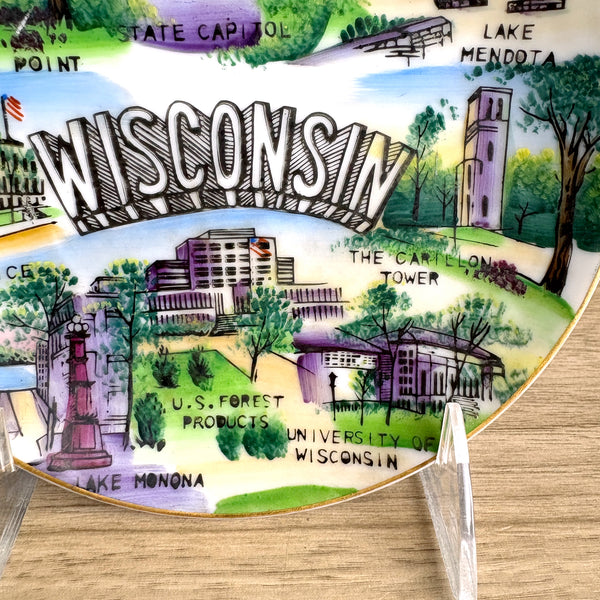 Wisconsin state souvenir plate - vintage 1950s road trip souvenir - NextStage Vintage