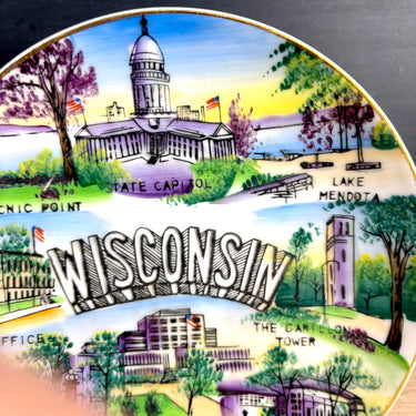 Wisconsin state souvenir plate - vintage 1950s road trip souvenir - NextStage Vintage