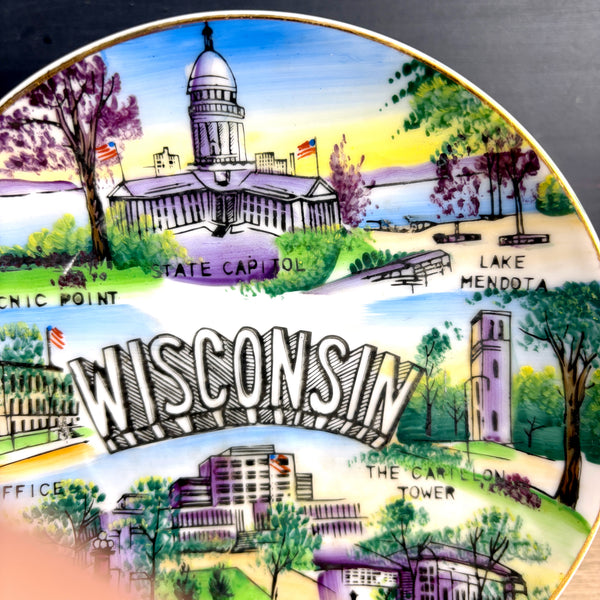 Wisconsin state souvenir plate - vintage 1950s road trip souvenir - NextStage Vintage