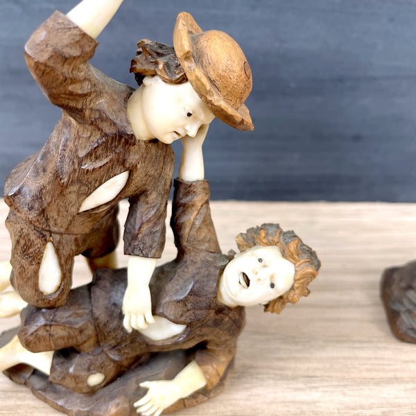 Black Forest German carved wood and bone figurines - a pair - antique - NextStage Vintage