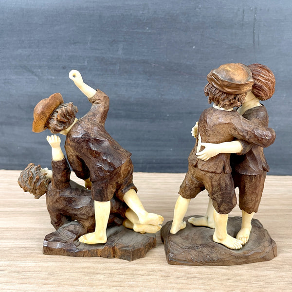 Black Forest German carved wood and bone figurines - a pair - antique - NextStage Vintage