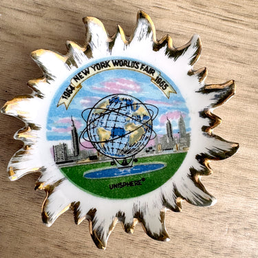 1964-1965 NY World's Fair Unisphere souvenir lot - Plastic tray, metal dish, mini plate - United States Steel - NextStage Vintage