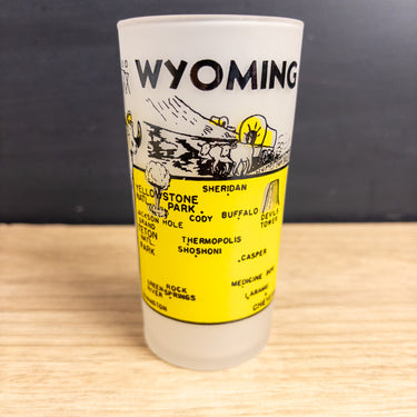 Wyoming Souvenir Printed Frosted Tumbler Federal Glassware 1950s Vintage