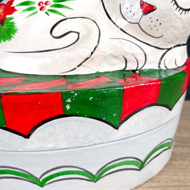 Paper mache cat Christmas box - vintage holiday decor - NextStage Vintage