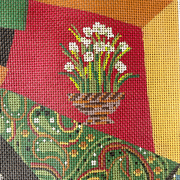 Kelly Clark Christmas Crazy Quilt needlepoint canvas KCA012-18 - NextStage Vintage