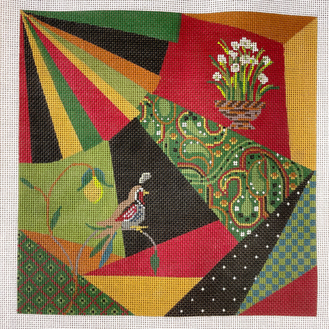 Kelly Clark Christmas Crazy Quilt needlepoint canvas KCA012-18 - NextStage Vintage