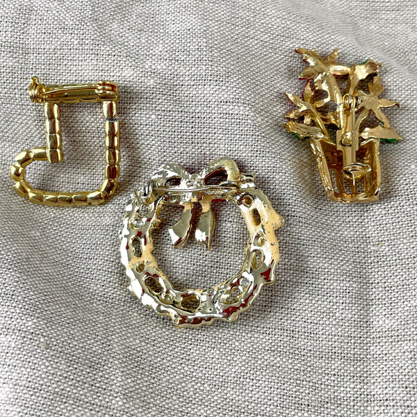 Christmas pin trio - vintage holiday accessory - NextStage Vintage