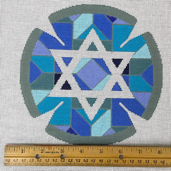 Mosaic Star yarmulke needlepoint canvas with stretchers and thread - NextStage Vintage