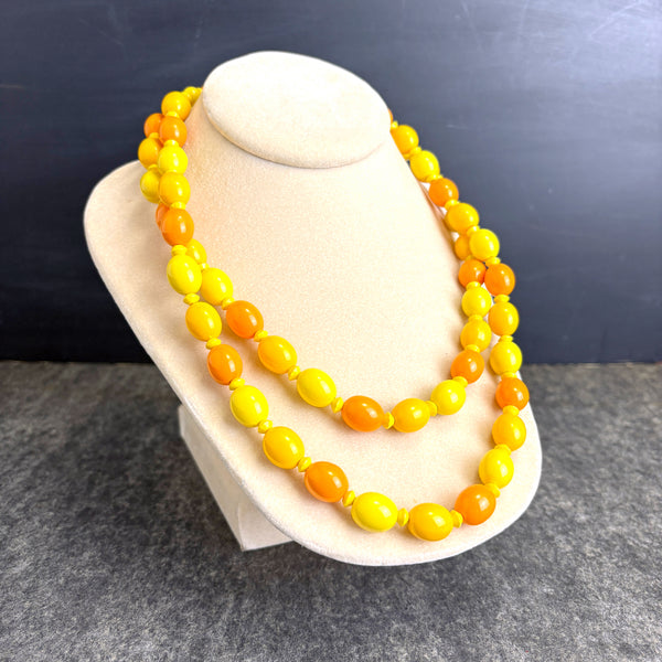 1960s vintage yellow and orange double strand beaded necklace – made in Hong Kong