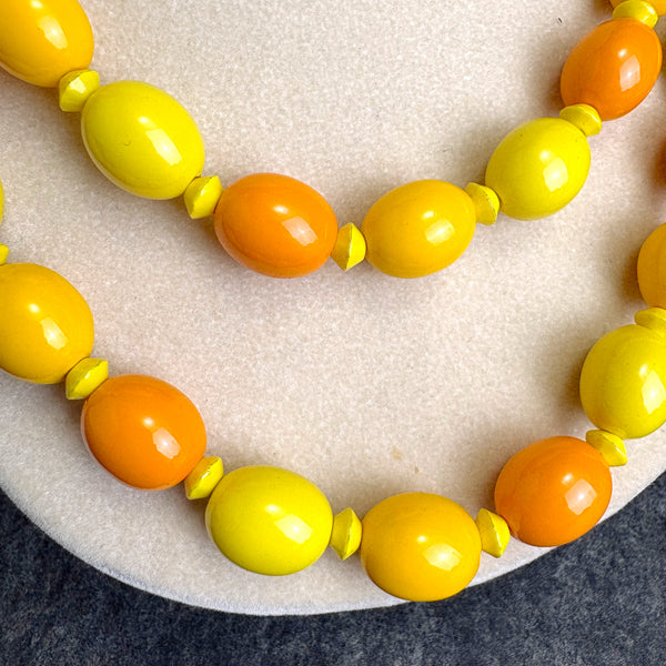 1960s vintage yellow and orange double strand beaded necklace – made in Hong Kong