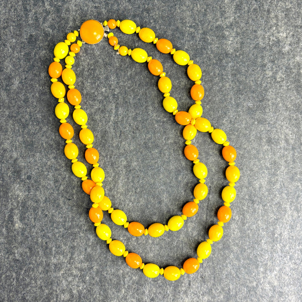 1960s vintage yellow and orange double strand beaded necklace – made in Hong Kong