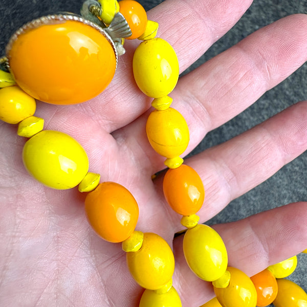 1960s vintage yellow and orange double strand beaded necklace – made in Hong Kong