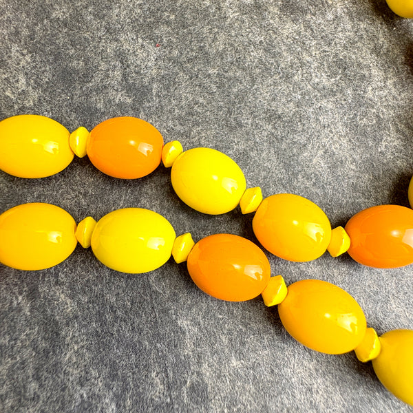 1960s vintage yellow and orange double strand beaded necklace – made in Hong Kong