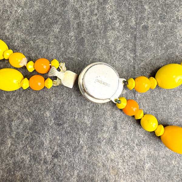 1960s vintage yellow and orange double strand beaded necklace – made in Hong Kong
