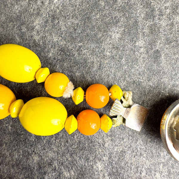 1960s vintage yellow and orange double strand beaded necklace – made in Hong Kong