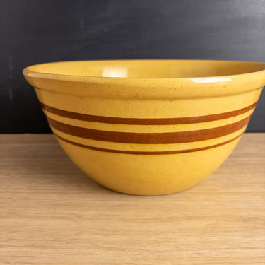 Antique Yellowware Yelloware 10.5" Mixing Bowl - 3 Brown Bands - Farmhouse Style