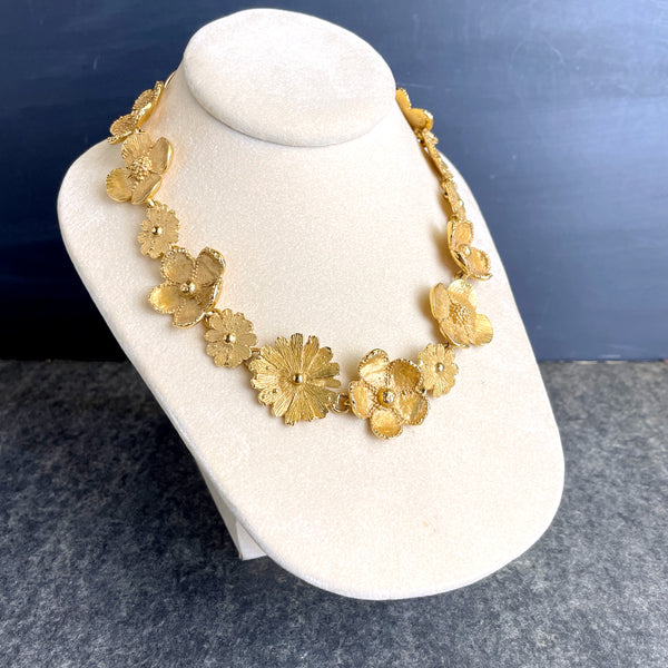 Yves Saint Laurent France gold tone flower necklace - vintage jewelry