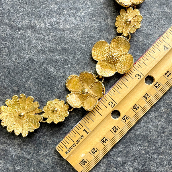 Yves Saint Laurent France gold tone flower necklace