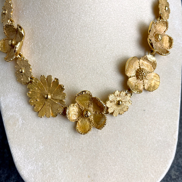 Yves Saint Laurent France gold tone flower necklace