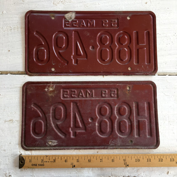 1959 Massachusetts automobile license plates - a pair - number H88-496 - NextStage Vintage