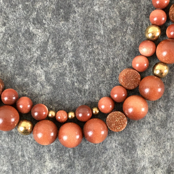 Double strand goldstone necklace - vintage costume jewelry - NextStage Vintage