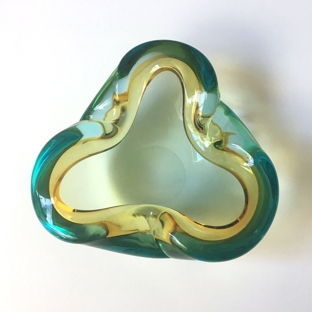 Amber, aqua and clear murano glass bowl - Italian art glass - NextStage Vintage