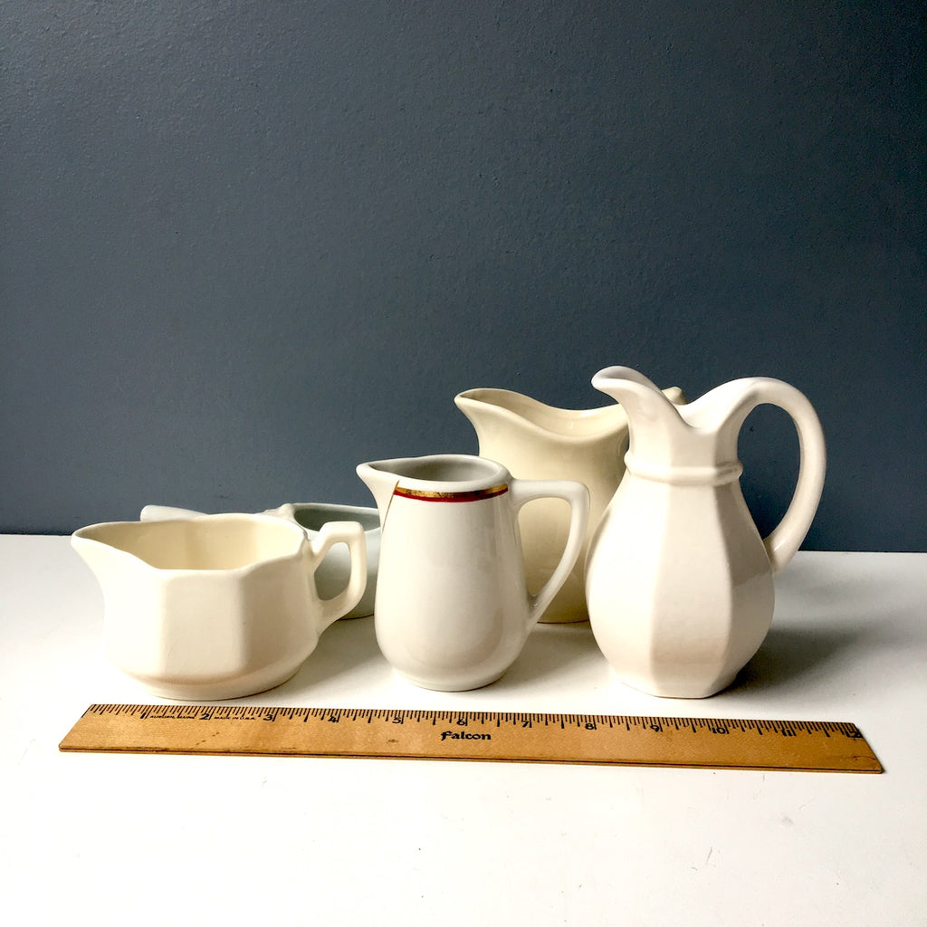 White pitcher collection - small china pitchers for decor or use