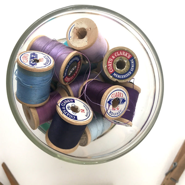 Rainbow thread in a vintage jar - sewing room decor - NextStage Vintage