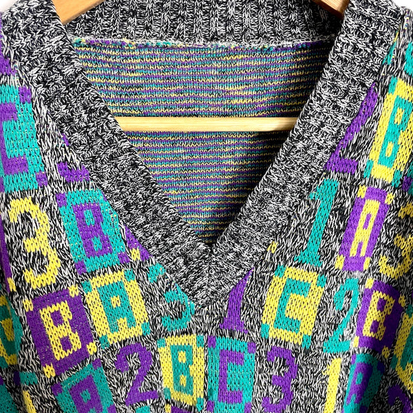 1970s ABC 123 pattern pullover sweater vest - size large - NextStage Vintage