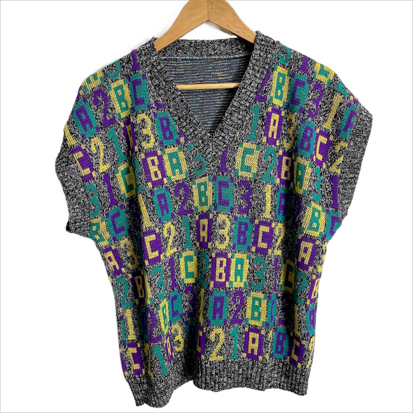 1970s ABC 123 pattern pullover sweater vest - size large - NextStage Vintage
