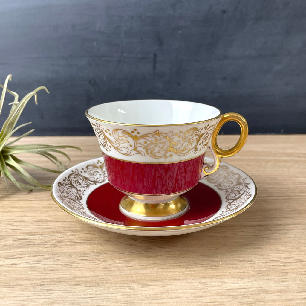 Adderley maroon and gold flourish tea cup and saucer H100 - vintage china - NextStage Vintage