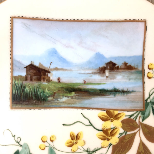 Painted Alps scene plate with flowering vine - vintage decorative plate - NextStage Vintage