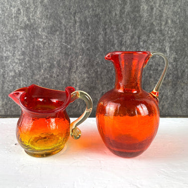 Amberina crackle glass mini pitchers - a pair - 1960s vintage - NextStage Vintage