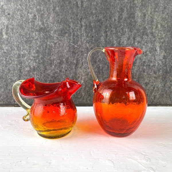 Amberina crackle glass mini pitchers - a pair - 1960s vintage - NextStage Vintage