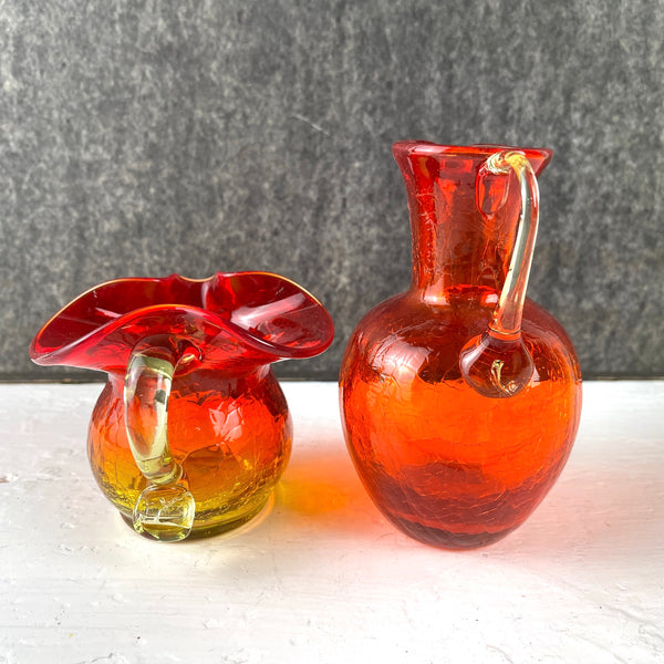 Amberina crackle glass mini pitchers - a pair - 1960s vintage - NextStage Vintage