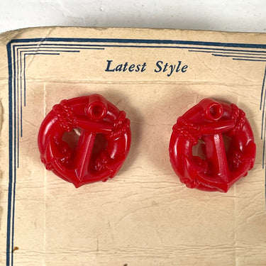 Red plastic anchor buttons on card - 3/4" diameter - vintage sewing - NextStage Vintage