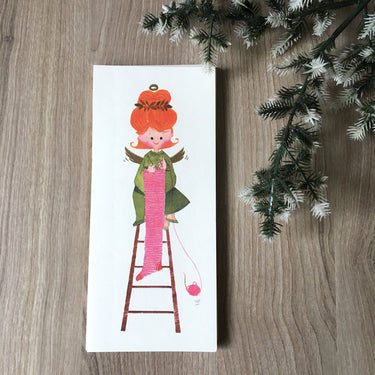 Knitting angel Christmas and New Year's greeting cards - vintage 1960s White Christmas Originals - NextStage Vintage