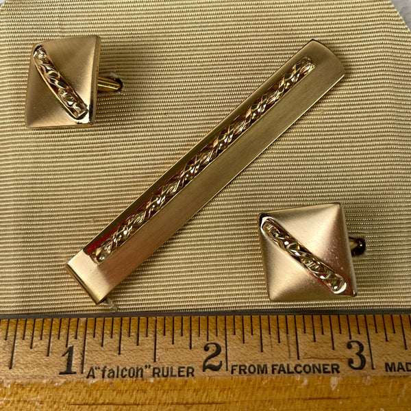 Anson gold tone tie clip and cufflinks - never used - men's costume jewelry - NextStage Vintage