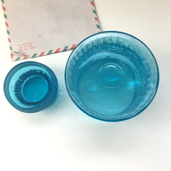 Aqua blue glass apothecary jar - small canister storage - 1960s - NextStage Vintage