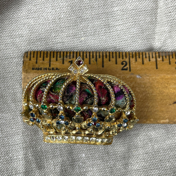 ART gold and brocade crown brooch - vintage fine costume jewelry - NextStage Vintage