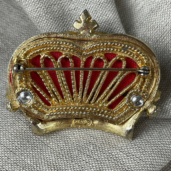 ART gold and brocade crown brooch - vintage fine costume jewelry - NextStage Vintage