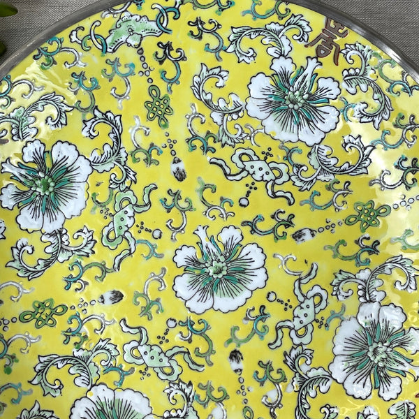Green and yellow Japanese porcelain bowl encased in metal - Lord and Taylor - 1960s vintage - NextStage Vintage
