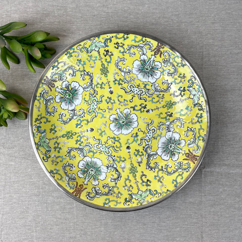 Green and yellow Japanese porcelain bowl encased in metal - Lord and Taylor - 1960s vintage - NextStage Vintage