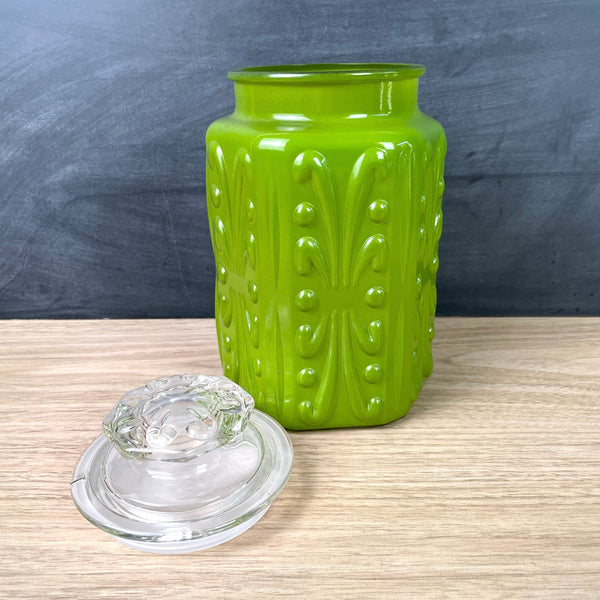 Imperial Glass Atterbury Scroll canister - green painted finish - 9" tall - NextStage Vintage