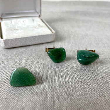 Aventurine cuff links and tie tack set - 1960s vintage set - NextStage Vintage