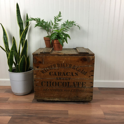 Walter Baker & Co Caracas Sweet Chocolate wooden crate - vintage storage - NextStage Vintage