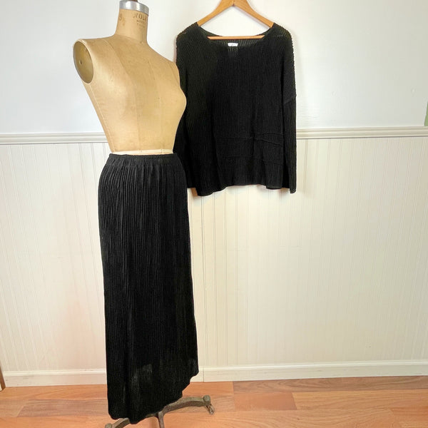 1990s artisan black knit sweater and fitted skirt set - size medium - NextStage Vintage