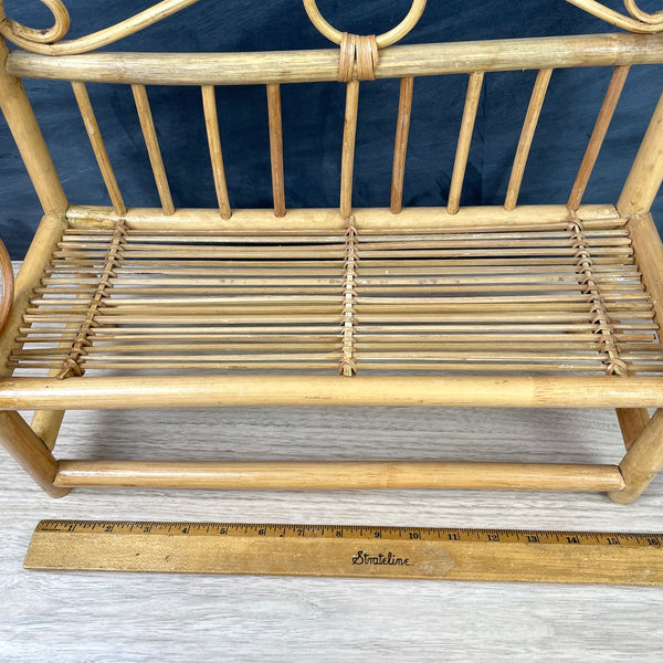 Bamboo and rattan doll bench - vintage 1970s decor - NextStage Vintage